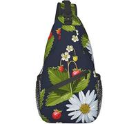 Sling Bag, Camomile & Wild Strawberry Pattern Print Crossbody Sling Backpack for Casual Shoulder Women and Men