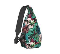 Sling Bag Crossbody Backpack for Women Men, Breathable Multipurpose Satchel Bag Compatible with Green Leaf Trippy Mushroom Eye Skull, Durable and Anti-Theft Funny Outdoor Daypack