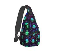Sling Bag Crossbody Backpack for Women Men, Breathable Multipurpose Satchel Bag Compatible with Halloween Trippy Goth Black Cat Skull, Durable and Anti-Theft Funny Outdoor Daypack