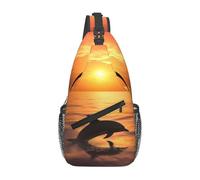 Sling Bag Dolphin And Sunset Cross Chest Bags Classic Funny Small Sling Bag, For Daily, Running, Office, Shopping, Walking