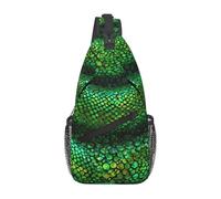 Sling Bag Emerald Python Pattern Prints Crossbody Backpack Lightweight Waterproof Travel Bag, For Office, Sports, Outdoor, Running, Travel