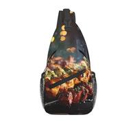 Sling Bag Fireworks On The Skewers Prints Chest Bags Adjustable Strap Funny Small Sling Bag, For Daily, Outdoor, Sports, Walking, Travel