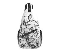 Sling Bag Floral Boho black And White Hiking Daypack Crossbody Shoulder Backpack Travel Chest Pack for Men Women