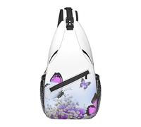 Sling Bag Flower Butterfly Purple Hydrangeas Hiking Daypack Crossbody Shoulder Backpack Travel Chest Pack for Men Women