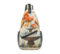 Sling Bag For Men Women Fish In The Fountain Prints Chest Pack Casual Adjustable Strap Small Sling Bag, For Running, Cycling, Travel, Outdoor, Walking