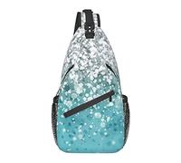 Sling Bag for Men Women, for Silver Falling Sparkles On Light Blue Glitter, Shoulder Backpack Chest Bags Crossbody Daypack for Outdoor Hiking Camping Cycling