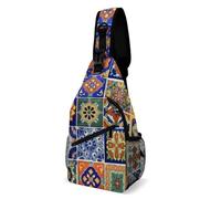 Sling Bag For Men Women Retro Talavera Tiles Mexican Folk Art Crossbody Bags Casual Funny Shoulder Bag, For Hiking, Daily, Office