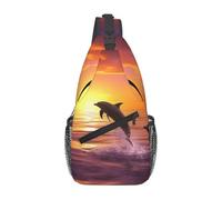 Sling Bag For Men Women Sunset Dolphin Chest Bags Lightweight Durable Small Sling Bag, For Office, Travel, Cycling, Outdoor, Daily