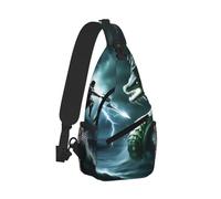 Sling Bag for Travel Mens Casual Crossbody Chest Shoulder Pack Lightweight Outdoor Daypack, Brave Warriors vs. Dragons
