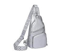 Sling Bag For Women Cross-Body Bags Anti Theft Chest Bag Leather Small Backpack Fanny Pack Crossbody Purse Waterproof For Ladies Travel Shopping Valentine's Day (Silver)