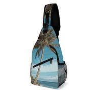 Sling Bag for Women Men Beach Coconut Tree Crossbody Bag Hiking Chest Bag Crossbody Fanny Pack Fashion Waist Packs Casual Daypack Backpacks Shoulder Bag for Travel, white, 8x4x15 Inches