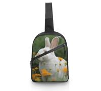 Sling Bag for Women Men Chest Bag Rabbit in Flowers Daypack Fanny Pack Cross Body Bag for Traveling, Rabbit in Flowers, One Size, Crossbody Backpacks
