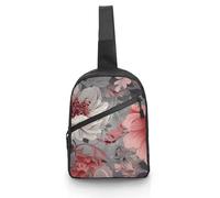 Sling Bag for Women Men Chest Bag Red Flowers Daypack Fanny Pack Cross Body Bag for Traveling, Red Flowers, One Size, Crossbody Backpacks