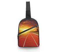 Sling Bag for Women Men Chest Bag Running Track Sunset Daypack Fanny Pack Cross Body Bag for Traveling, Running Track Sunset, One Size, Crossbody Backpacks