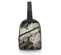 Sling Bag for Women Men Chest Bag White Peony Daypack Fanny Pack Cross Body Bag for Traveling, White peony, One Size, Crossbody Backpacks