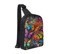 Sling Bag for Women Men Crossbody Bag Fashion Waist Bag Art Graffiti Butterflies Print Chest Bag Adjustable Fanny Pack, Black, One Size