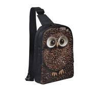 Sling Bag for Women Men Crossbody Bag Fashion Waist Bag Coffee bean owl Chest Bag Adjustable Fanny Pack, Black, One Size