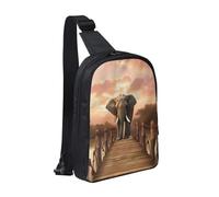 Sling Bag for Women Men Crossbody Bag Fashion Waist Bag Elephant on a Bridge Chest Bag Adjustable Fanny Pack, Black, One Size