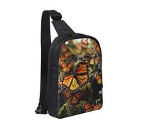 Sling Bag for Women Men Crossbody Bag Fashion Waist Bag Heaps of Orange Monarch Butterflies Chest Bag Adjustable Fanny Pack, Black, One Size