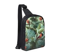 Sling Bag for Women Men Crossbody Bag Fashion Waist Bag Tropical Plants Chest Bag Adjustable Fanny Pack, Black, One Size