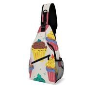 Sling Bag for Women Men Cupcake Pattern Crossbody Bag Hiking Chest Bag Crossbody Fanny Pack Fashion Waist Packs Casual Daypack Backpacks Shoulder Bag for Travel, white, 8x4x15 Inches