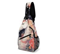 Sling Bag for Women Men Flower And Horse Crossbody Bag Hiking Chest Bag Crossbody Fanny Pack Fashion Waist Packs Casual Daypack Backpacks Shoulder Bag for Travel, white, 8x4x15 Inches