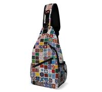 Sling Bag for Women Men Mosaic Color Crossbody Bag Hiking Chest Bag Crossbody Fanny Pack Fashion Waist Packs Casual Daypack Backpacks Shoulder Bag for Travel, white, 8x4x15 Inches