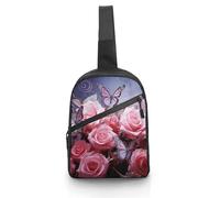 Sling Bag for Women Men Roses And Butterflies Crossbody Bag Casual Daypack Backpack Shoulder Chest Bag Fashion Waist Pack Water Resistant Fanny Pack Crossbody Shoulder Bag, white, 8.3x2.5x12 Inches