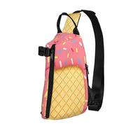 Sling Bag for Women Men Shoulder Bag Red Christmas Candy Chest Bag Travel Fanny Pack Lightweight Casual Daypack, Ice Cream and Waffle Pattern, One Size, Sling Backpacks