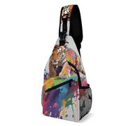 Sling Bag for Women Men Tiger & Flying Colors Crossbody Shoulder Bag Chest Bag Small Sling Backpack Daypack Fanny Packs