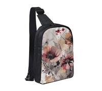 Sling bag for Women Men Trendy Sling Bakpack Casual Chest Bag Flower and Green Stripes Fanny Pack for Travel Hiking, Hand Painted Flowers, One Size