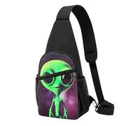 Sling bag for Women Men Trendy Sling Bakpack Casual Chest Bag Mid Century Modern Fanny Pack for Travel Hiking, Green Alien, One Size