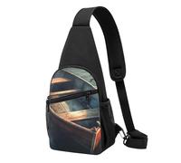 Sling bag for Women Men Trendy Sling Bakpack Casual Chest Bag Mushrooms on the Ground Fanny Pack for Travel Hiking, Wooden Boat on Water, One Size