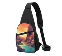 Sling bag for Women Men Trendy Sling Bakpack Casual Chest Bag Mushrooms on the Ground Fanny Pack for Travel Hiking, Mountain Pattern, One Size