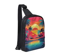 Sling bag for Women Men Trendy Sling Bakpack Casual Chest Bag Palm Trees on the Island Fanny Pack for Travel Hiking, Palm Trees Among Sunset, One Size