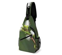 Sling Bag for Women Men White Wild Green Twig Crossbody Bag Hiking Chest Bag Crossbody Fanny Pack Fashion Waist Packs Casual Daypack Backpacks Shoulder Bag for Travel, white, 8x4x15 Inches