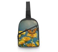 Sling Bag for Women Men Yellow Flowers Butterflies Crossbody Bag Casual Daypack Backpack Shoulder Chest Bag Fashion Waist Pack Water Resistant Fanny Pack Crossbody Shoulder Bag, white, 8.3x2.5x12