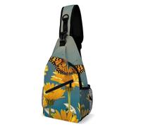 Sling Bag for Women Men Yellow Flowers Butterflies Crossbody Bag Hiking Chest Bag Crossbody Fanny Pack Fashion Waist Packs Casual Daypack Backpacks Shoulder Bag for Travel, white, 8x4x15 Inches