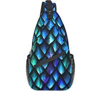 Sling Bag, Green Blue 3D Dragon Scales Print Crossbody Sling Backpack for Casual Shoulder Women and Men