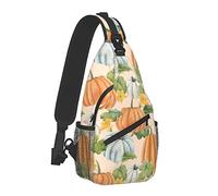 Sling Bag Happy Thanksgiving Halloween Decorations Costumes Fall Pumpink Flower Floral Crossbody Backpack for Men Boys, Lightweight Shoulder Bag Anti-Theft Gym Bag for Hiking Travel Cycling