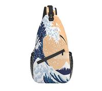 Sling Bag Japanese Wave Blue Mountain Sea Beach Hiking Daypack Crossbody Shoulder Backpack Travel Chest Pack for Men Women
