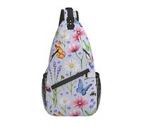 Sling Bag Lavender Daisy Flower Butterfly Botany Hiking Daypack Crossbody Shoulder Backpack Travel Chest Pack for Men Women