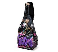 Sling Bag Lightweight Crossbody Chest Pack Cartoon Cat Riding Motorcycle Travel Shoulder Bag with Adjustable Strap