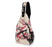 Sling Bag Lightweight Crossbody Chest Pack Japanese Floral Cherry Blossom Travel Shoulder Bag with Adjustable Strap