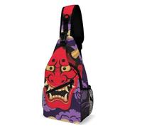 Sling Bag Lightweight Crossbody Chest Pack Red Oni Mask Travel Shoulder Bag with Adjustable Strap