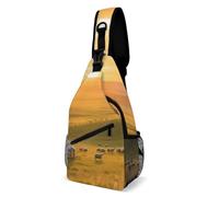 Sling Bag Lightweight Crossbody Chest Pack Steppe Sunset Travel Shoulder Bag with Adjustable Strap