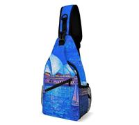 Sling Bag Lightweight Crossbody Chest Pack Sydney Opera House Blue Night Travel Shoulder Bag with Adjustable Strap