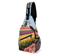 Sling Bag Lightweight Crossbody Chest Pack Tulip Rainbow Field Travel Shoulder Bag with Adjustable Strap