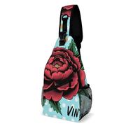 Sling Bag Lightweight Crossbody Chest Pack Vintage Peony Travel Shoulder Bag with Adjustable Strap