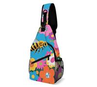 Sling Bag Lightweight Crossbody Chest Pack Yellow Bee in Flower Field Travel Shoulder Bag with Adjustable Strap